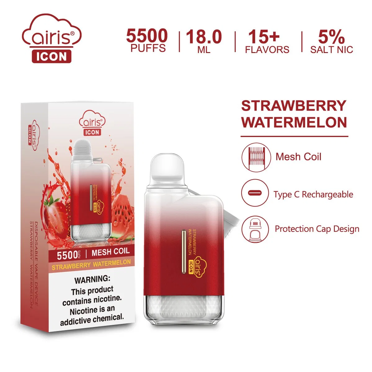 Precio de fábrica del vaporizador icono Airis desechables (5500) de bolitas de Vape desechables Pod mezclas de frutas Mini E-cigarrillo desechable para