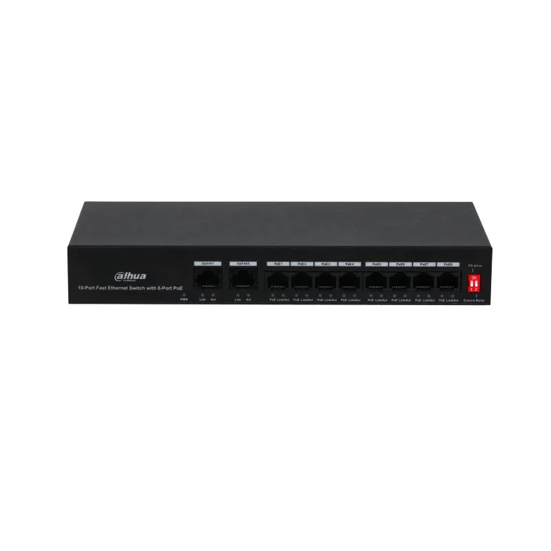 Pfs3010-8et-65 10 Puerto Fast Ethernet Switch 8 Puerto Poe Dahua PoE Watchdog con transmisión de poe de larga distancia de 250 m.