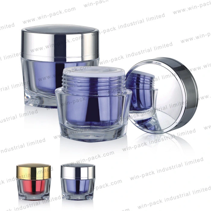 Airless Pump Bottle Square Acrylic Jar Solid Purple Spray Color of Inner Body Shiny Silver Electroplate Cap 50g