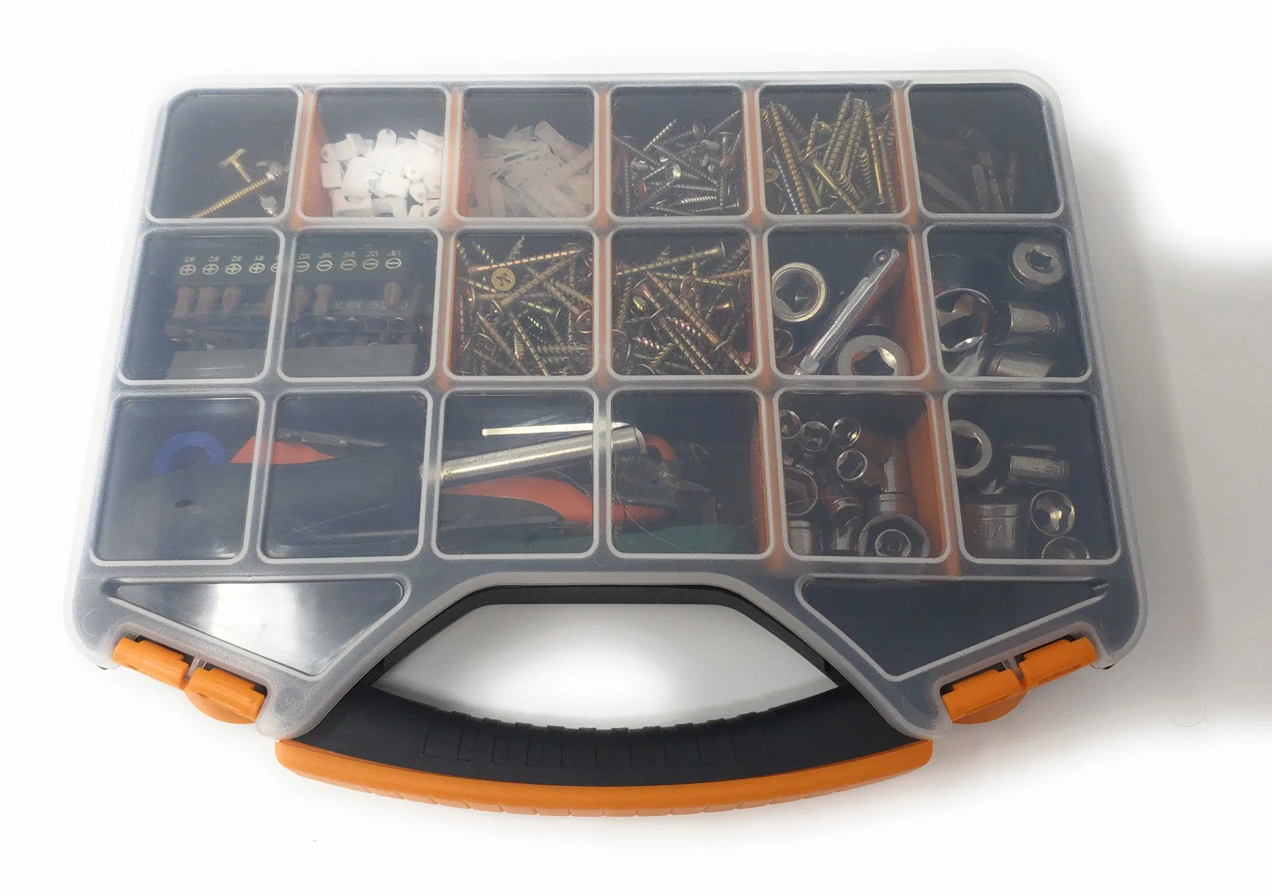 Hardware Organizer Box with Dividers 18 Compartments Small Parts Organizer with Accessible Hinged Lid