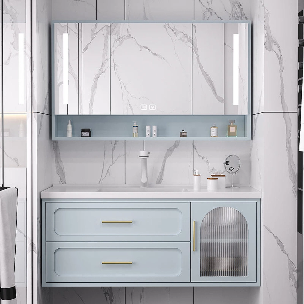 Meuble de salle de bains luxueux et contemporain meuble de toilette mural en verre Avec armoire miroir