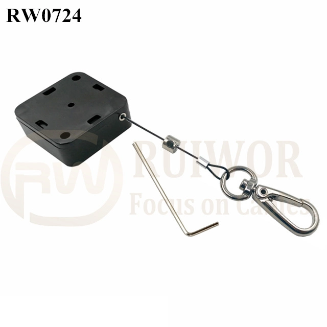 RW0724 Square Retractable Cable Plus Key Hook Wire Rope End as Tethered Mechanism