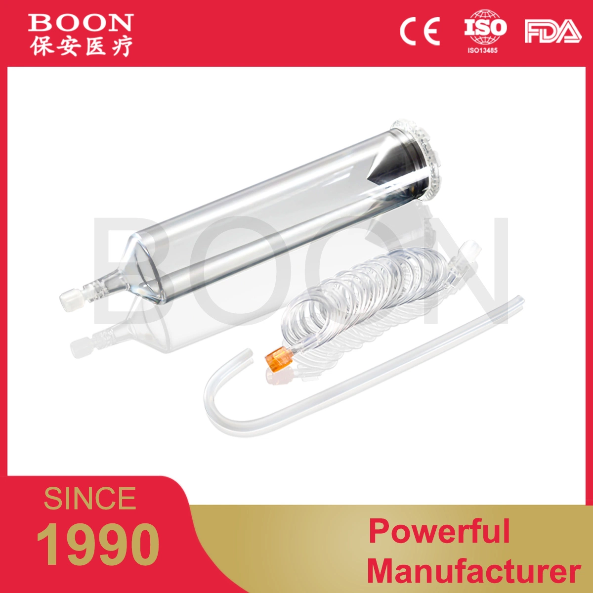 Boon 200ml seringue en plastique PET pour les injecteurs de contraste automatisés Bracco Ezem Empower CT & CTA pour l'angiographie.