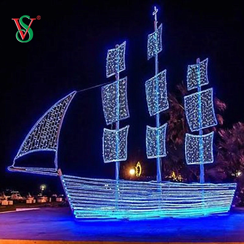 LED 3D Ship Boat Vessel Bus Train Car Motif Light for Outdoor Christmas Festival Decoration