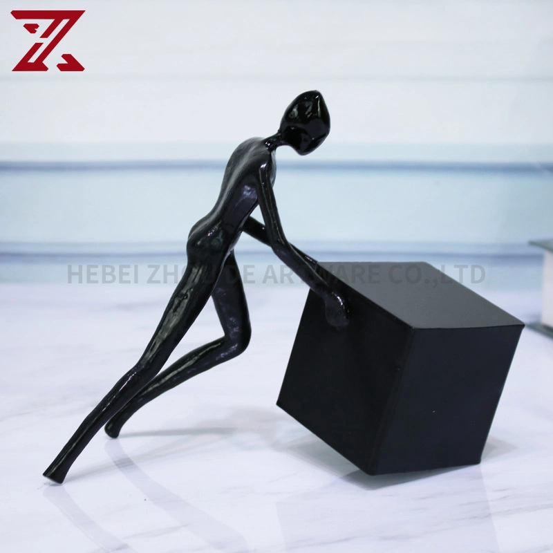 As personagens simples e modernas do Black Iron estátuas Metal Black Push Box Decoração decorativa suave da sala de entrada modelo da sala de estar