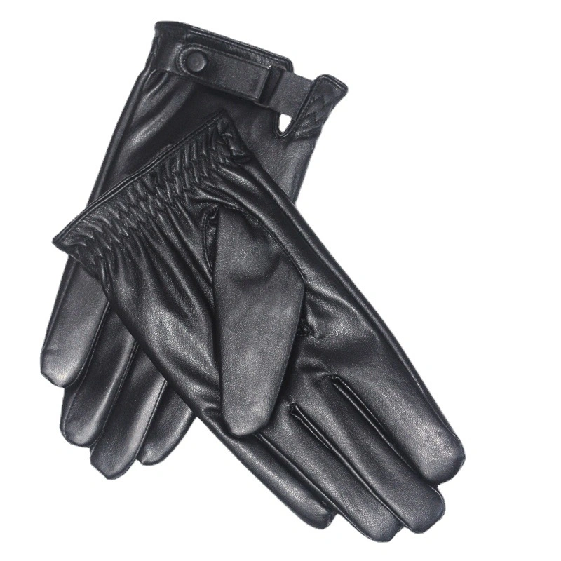 Black PU Leather Cool Fashion Man Women Adults Outdoor Sporting Wholesale/Supplier Custom Riding Motorcycle Thick Warm Winter Ski Snow Gloves with Velvet Fleece Lining