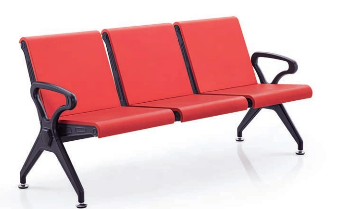 Red Color Fashionable Design 4 lugares Metal Chair Barber Shop Sala de espera Visitante cadeira de cabelo mobiliário salão
