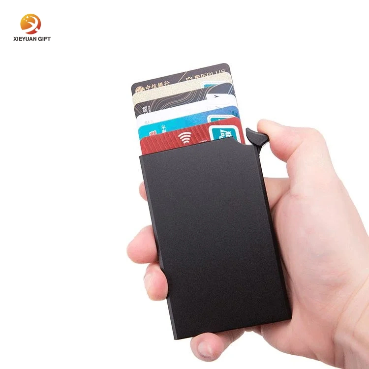 China Wholesale/Supplierr Slim Fold Wallet for Men Business Card Case Custom Logo Fashionable PVC Leather Aluminum Metal RFID Blocking ID Credit Sleeve Card Holder