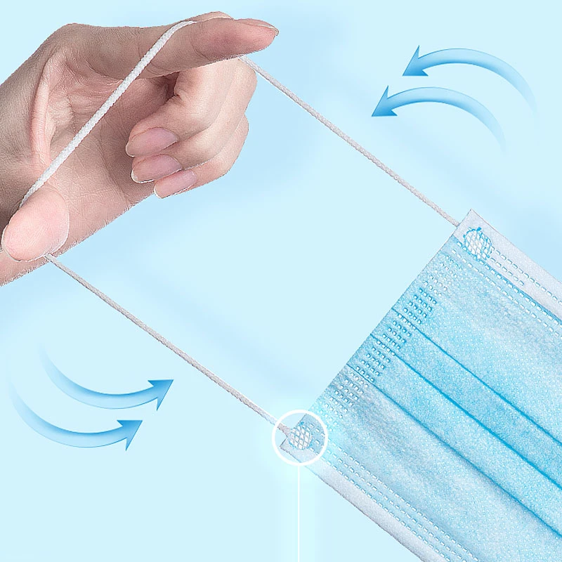 3ply Disposable Blue Adult Face Mask Non-Woven with Breathable Material and Adjustable Nose Bridge