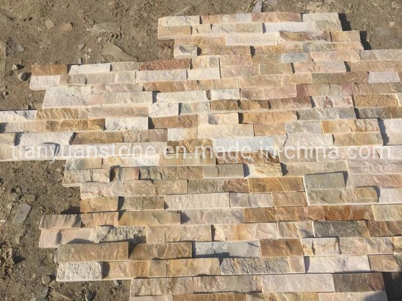 Natural Yellow Wood Slate Stacked Culture Stone Water Feature