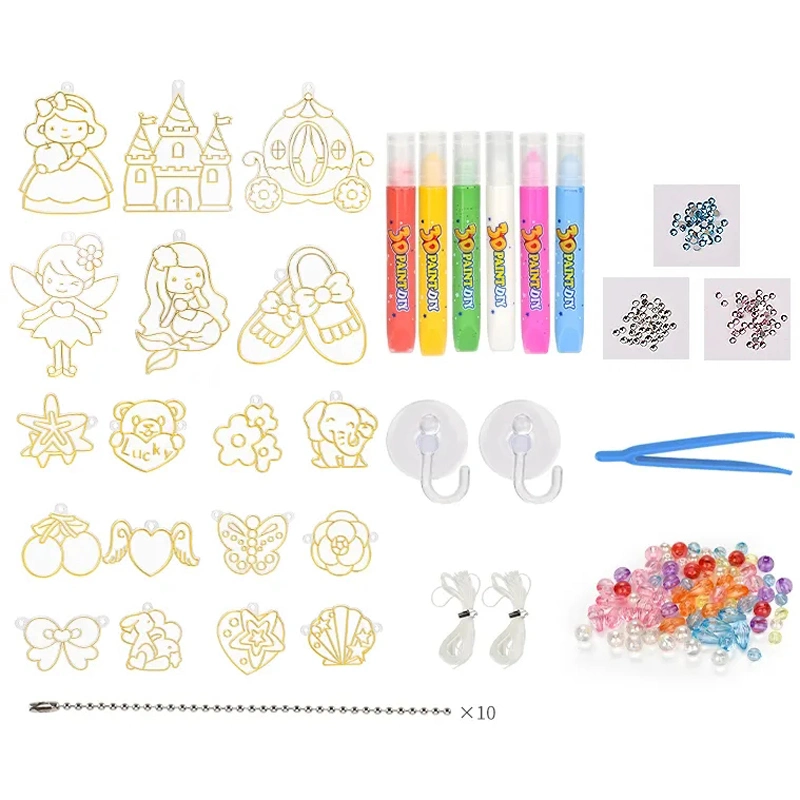 Children Intellectual Kids Funny Interesting Colorful DIY Jewelry Making Supplies Toys Three-Dimensional Glue Painting Princess Jewelry Set