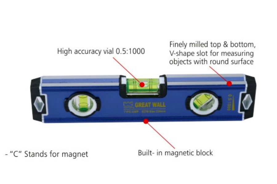 Nouveau design personnalisé niveau tubulaire en aluminium règle mini Esprit magnétique numérique Niveau à bulle