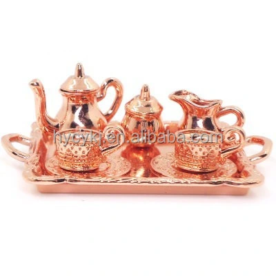 1: 12 poupée miniature cuisine vaisselle ensemble de thé avec plateau pour décoration maison de poupées Accessoires