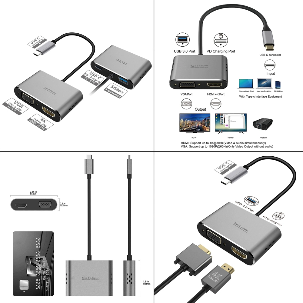 4 in 1 USB C Adapter, USB- C Hub