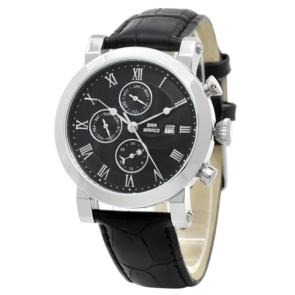 Classic Gift Stainless Steel Genuine Leather Special Hands Wrist Quartz Metal Watch