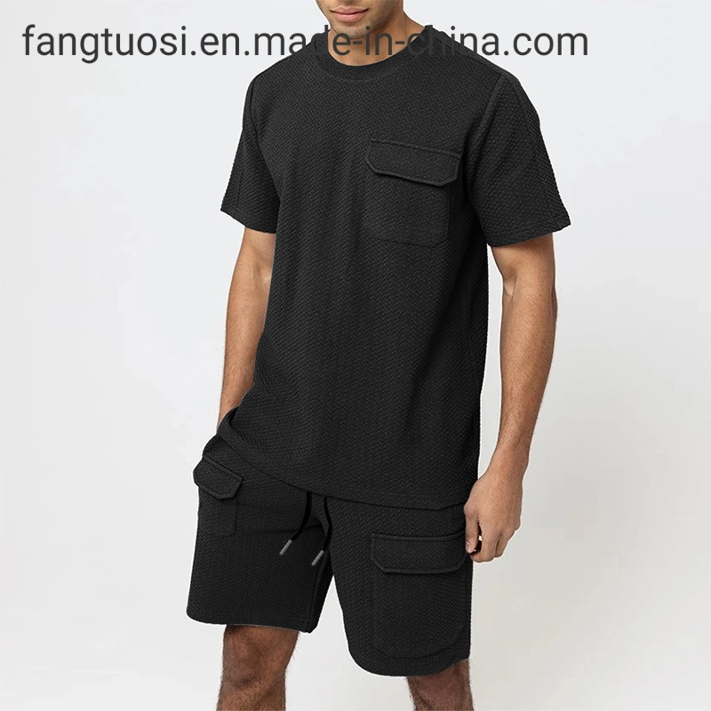 Pantalón corto de verano de dos piezas liso de ropa deportiva informal para hombre Manga Shorts conjunto conjunto de chándal conjunto de sudadera