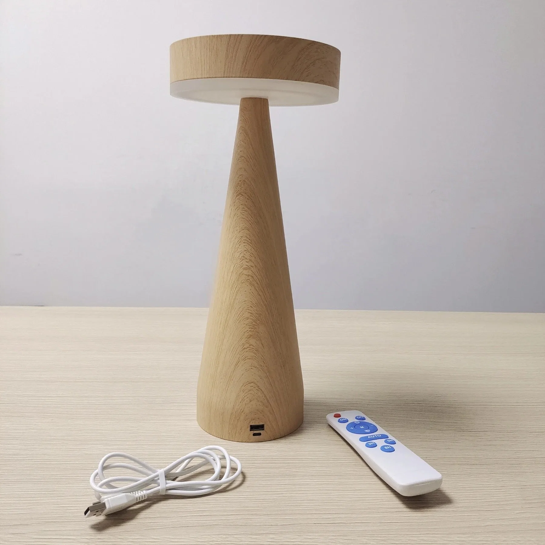 J622 Wood-Grain Rechargeable Cordless Portable LED Desk Lamp Outdoor Waterproof Solar Energy