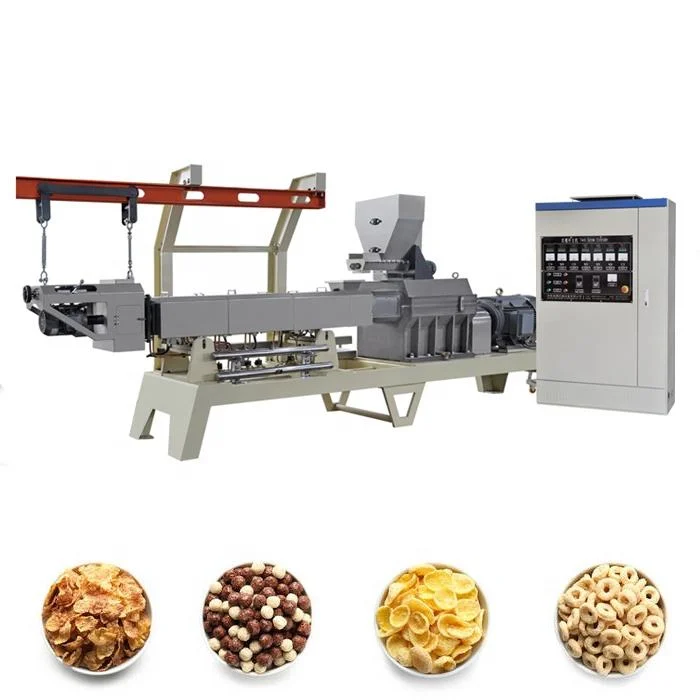 Twin Screw Extrusion Food Processing Line Cheese Balls Manufacturing Maker Plant Corn Flakes Coco Pops Breakfast Cereals Snacks Food Making Machine