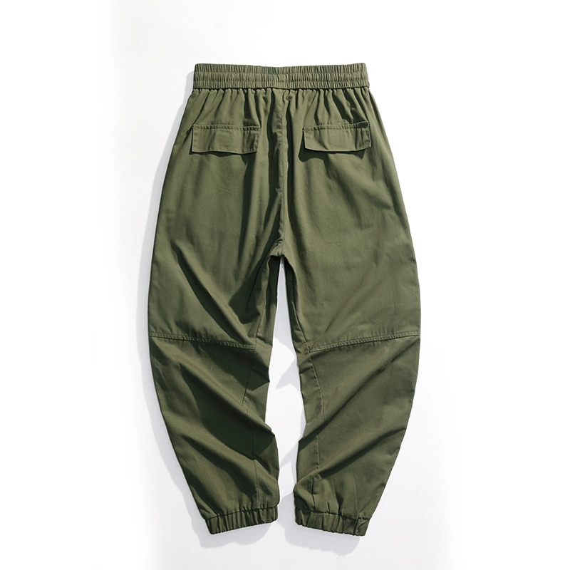 Mens Heavyweight Drawstring Cargo Pants Elastic Waist Relaxed Pockets