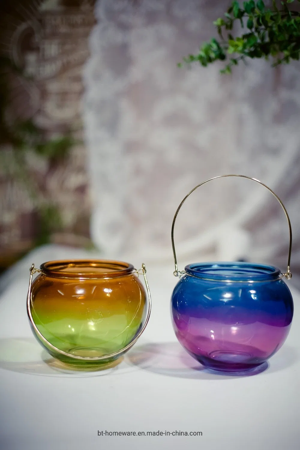 Ball Short Dwarf Fat Color Embossed Originality Glass Flower Vase for Decoration