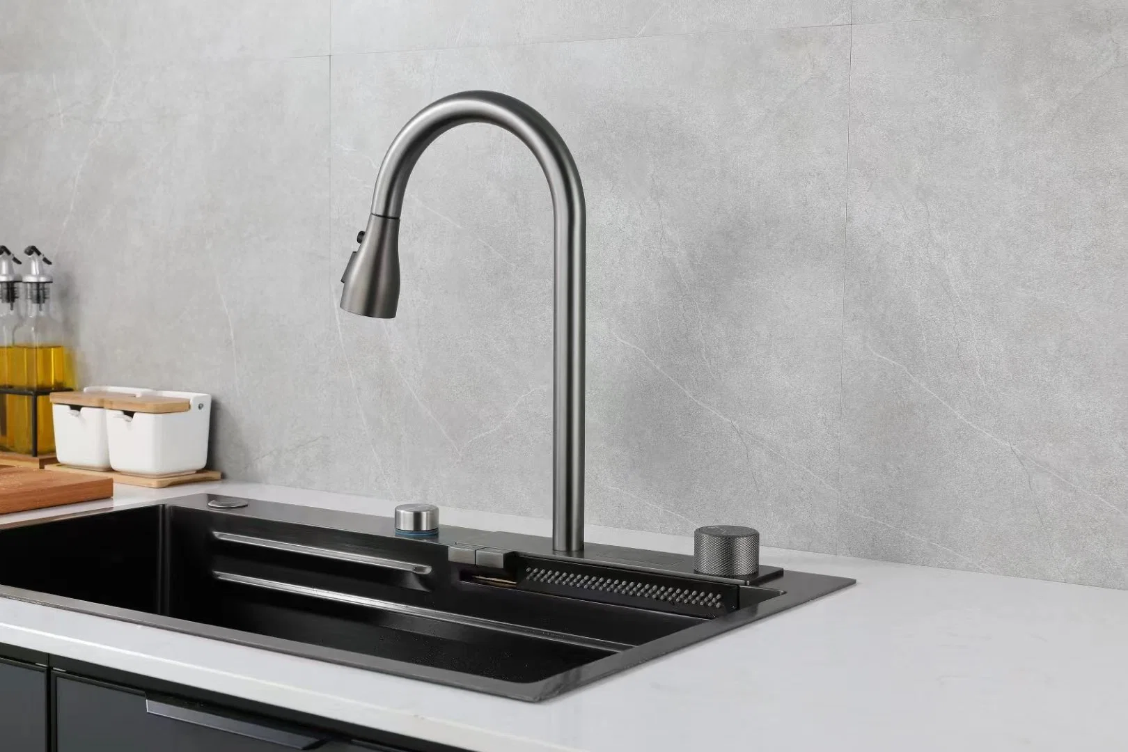 Kitchen Sink 304 Stainless Steel Handmade Above Mount Waterfall Faucet Farmhouse Multi-Fonction Stainless Steel Sink