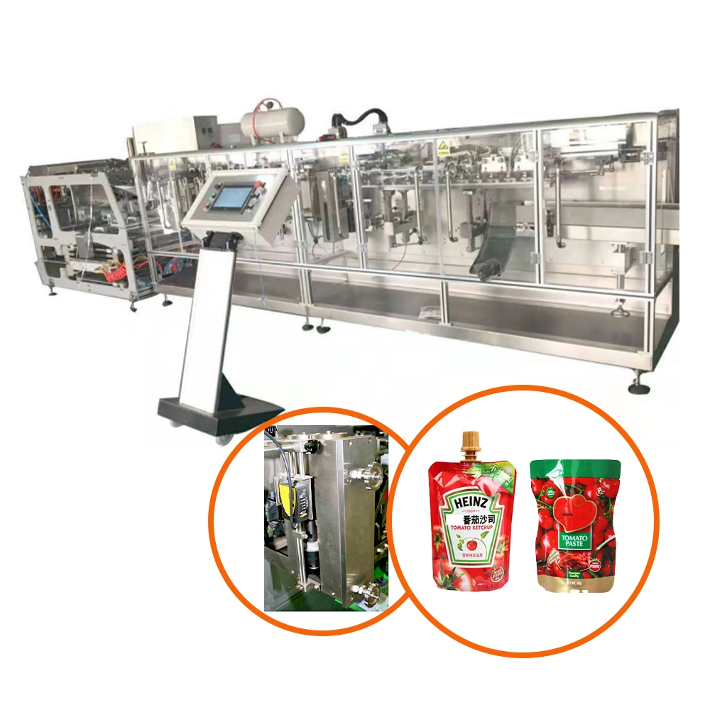 Machine de conditionnement en sachet de sauce mayonnaise alimentaire horizontale avec remplissage et scellage.