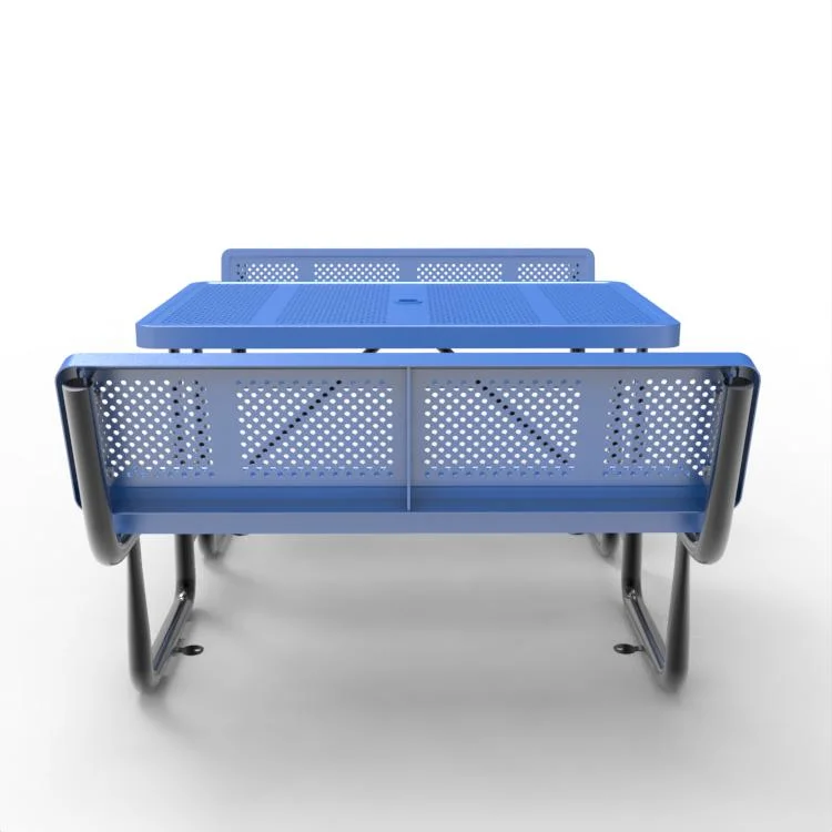 OEM 48" Blue Outdoor Rectangular Picnic Table, Perforated Metal