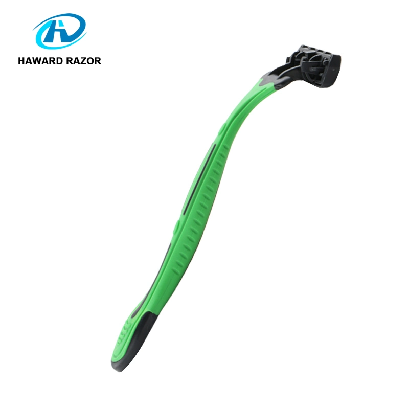 D316L Customized Green Rubber Handle Disposable Razor Shaving Tool 3 Blade Men Razor