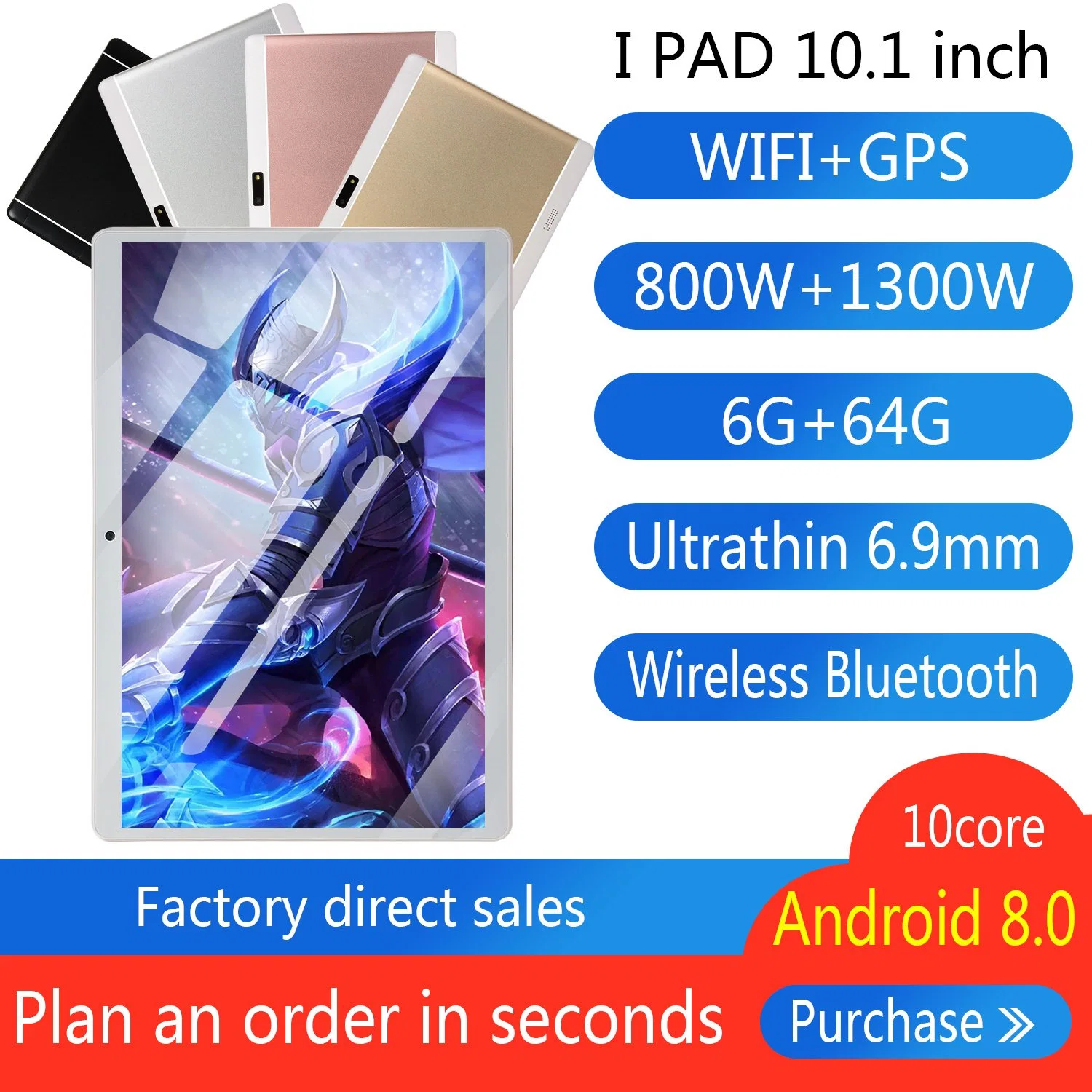 Пять точек нажмите Bluetooth WiFi 10.1 дюйм Самый дешевый Tablet PC с помощью слота SIM-карты