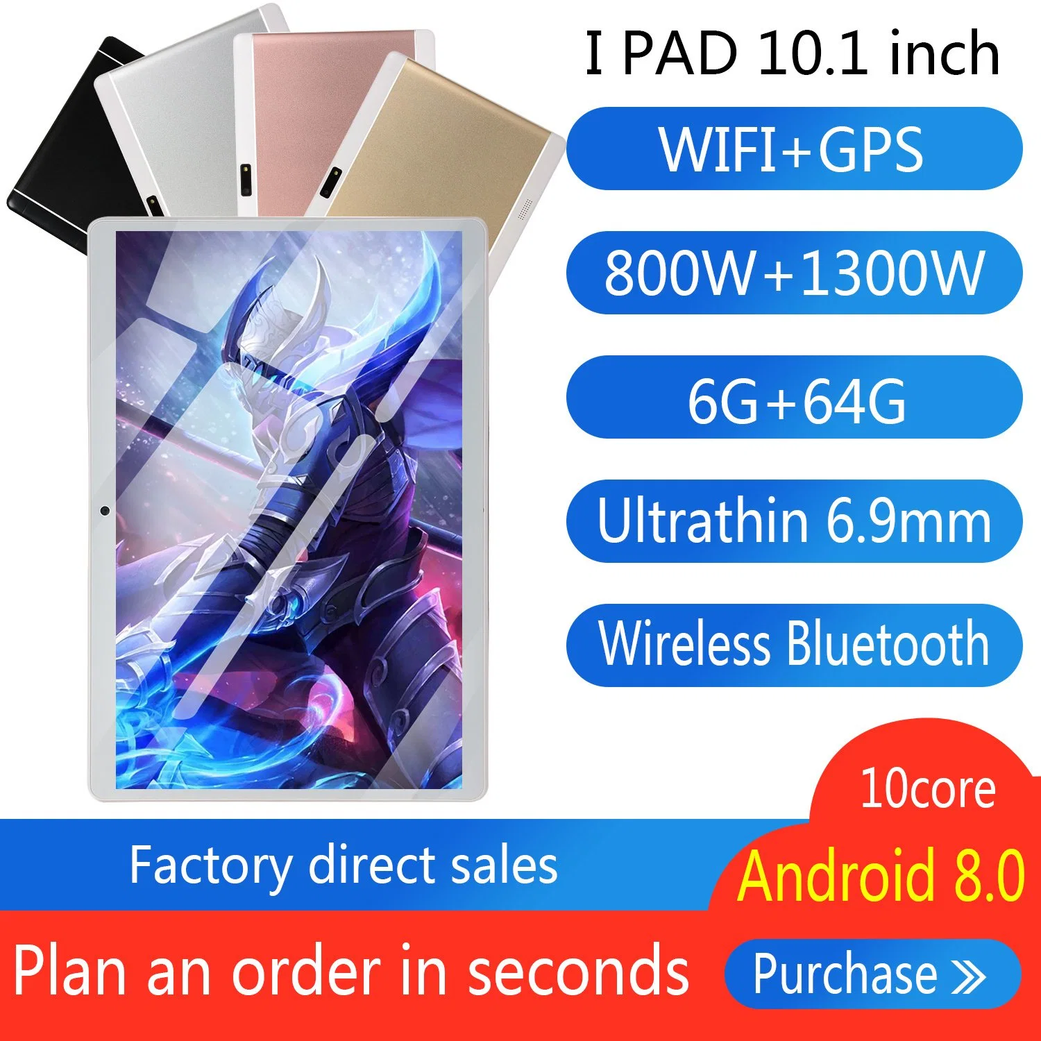 Five Point Touch WiFi Bluetooth 10.1 Inch Cheapest Tablet PC with SIM Slot