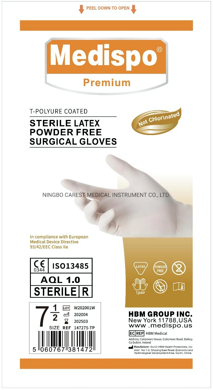 La fabricación de guantes quirúrgicos de látex profesional sin polvo, la parte superior de calidad!