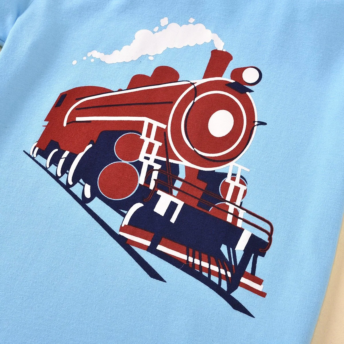 Children's T-Shirt Round Neck Short Sleeve Cartoon Train Print Small and Medium-Sized Children's T-Shirt