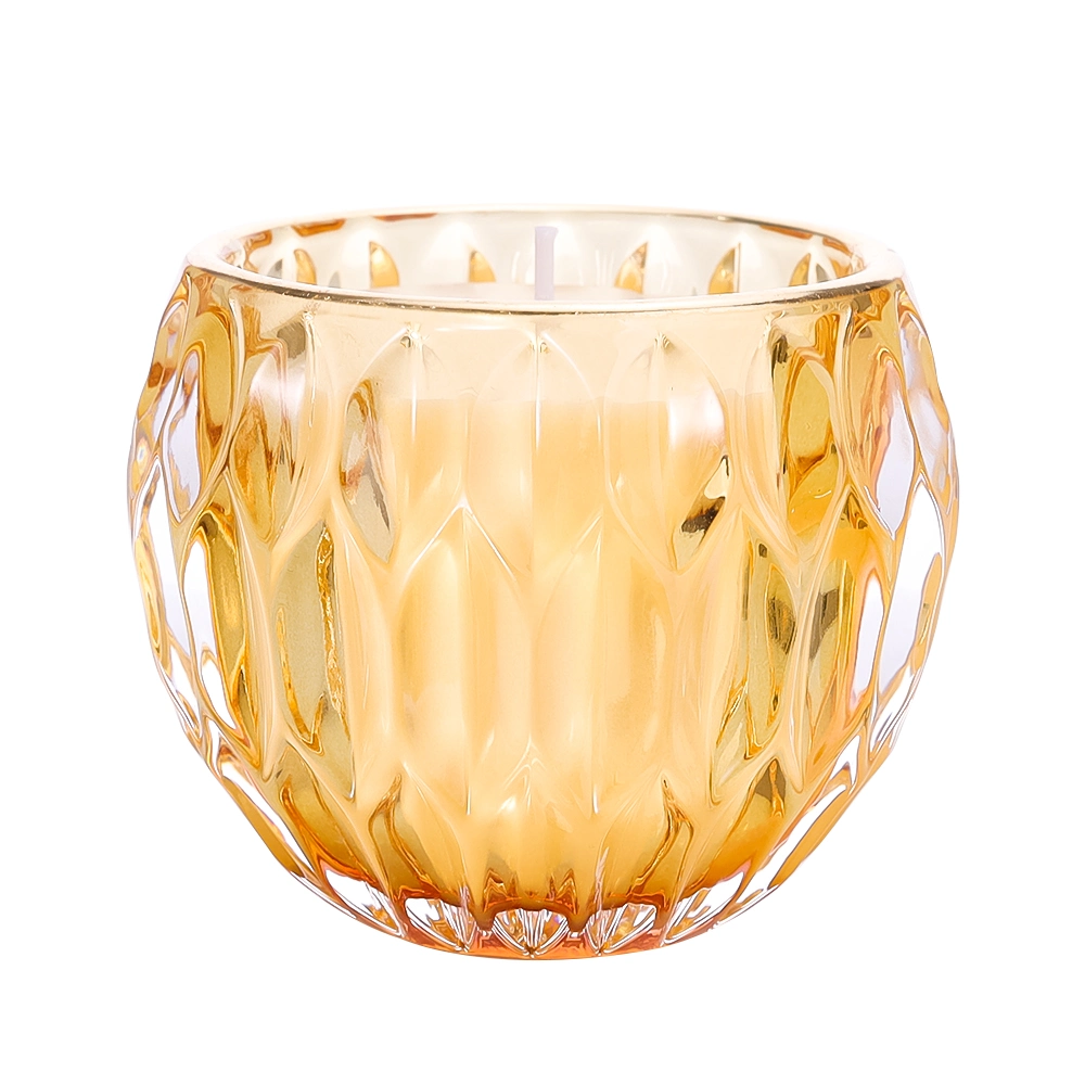 Round Embossed Small Pillar Glass Candle Jar Stick Holder