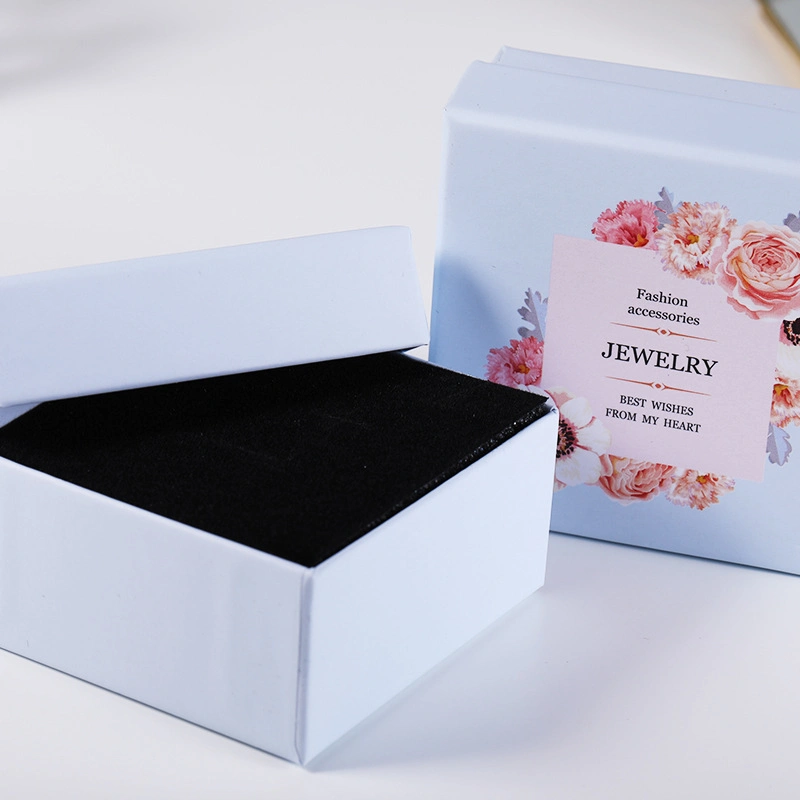 Chinese Element Lovely Flower Printed Fancy Art Paper Cardboard Jewelry Gift Packaging Box with Black Velvet Insert