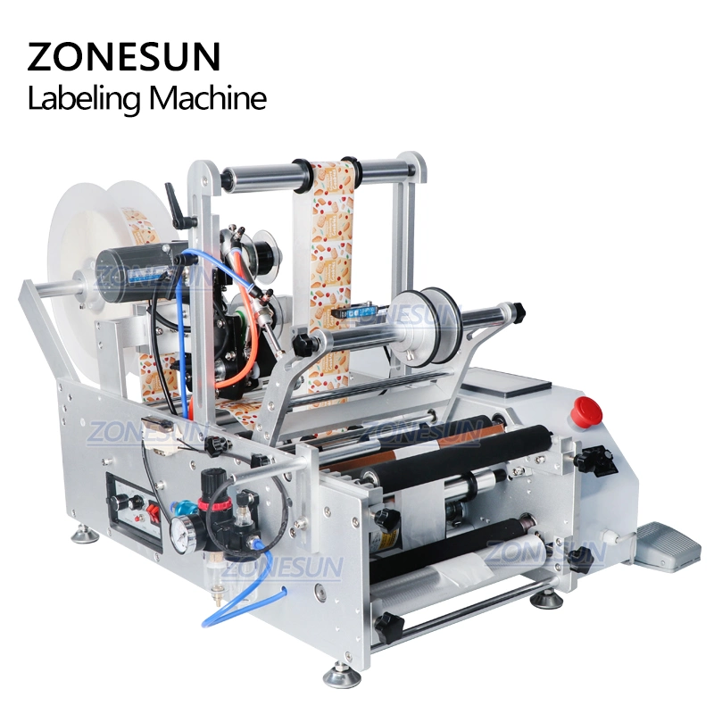 Zonesun Tb-190 Wine Double Side Sticker Round Bottle Water Semi Automatic Digital Bottle Labeling Printing Machine