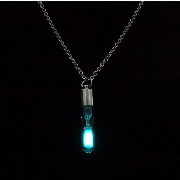 Fashion Hourglass Crystal Drift Bottle Pendant Luminous Glowing Necklace