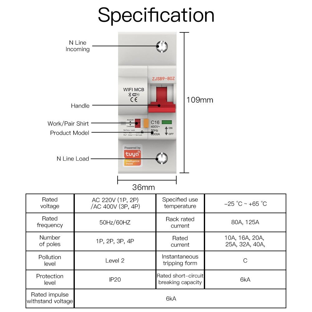 El disyuntor WiFi 2p de la configuración del temporizador de sobrecarga de interruptor de aire Iot Cortocircuito Protección contra sobretensiones Smart Control de la App.