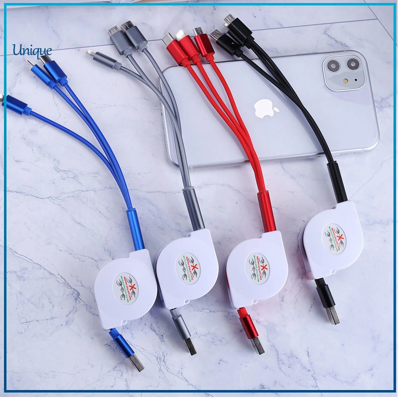 Custom Logo 3 in 1 USB Multi Charger Data Cable with 8 Pin/Android/Type-C Connector for Corporate Promotion Gifts