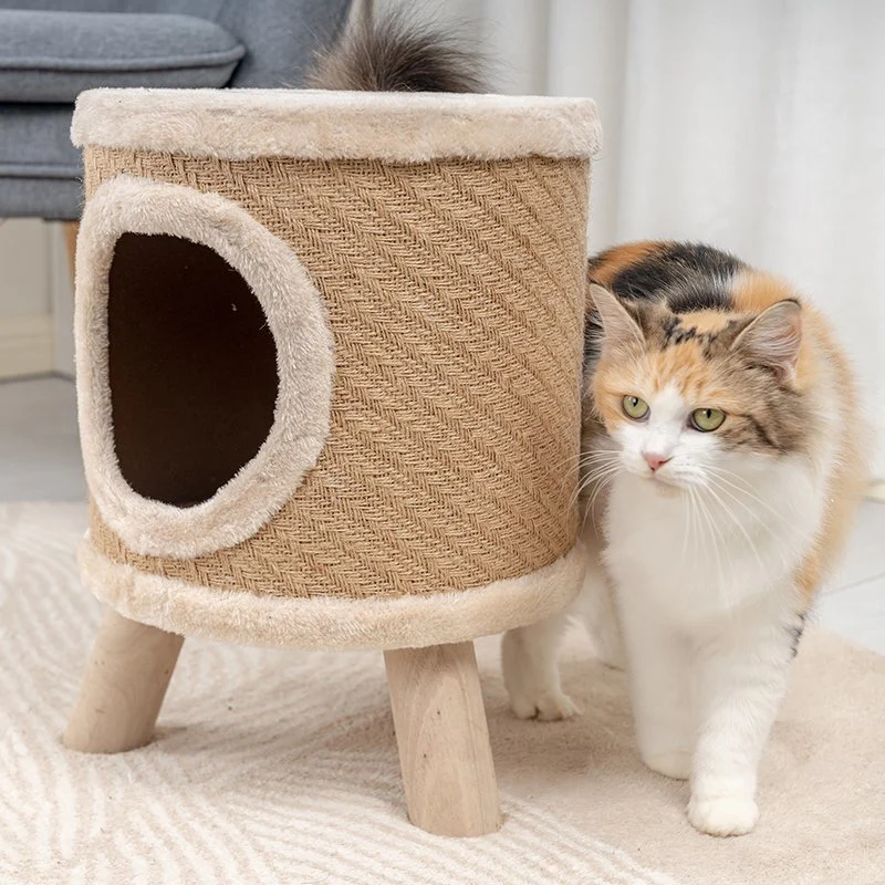 Rena Pet Maison à gratter durable pour chat Arbre à chat Bureau Porte-jouet Meuble avec pieds en bois.