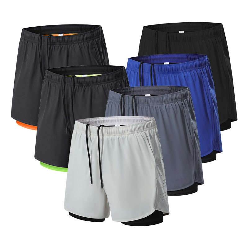 Großhandel Unisex Casual Training Jogger Shorts mit Futter und Reißverschlusstasche, 2 in 1 Sport Basketball Boxing Gym Fußball-Übungs-Shorts für Männer und Frauen