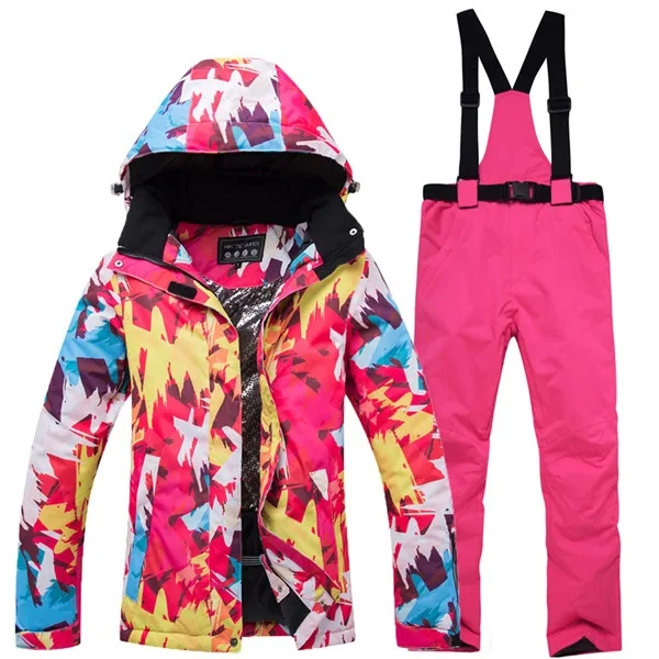 Thicken Warm Ski Suit mujeres impermeable esquí Snowboard pantalones chaqueta Establecer trajes de nieve femenina ropa exterior