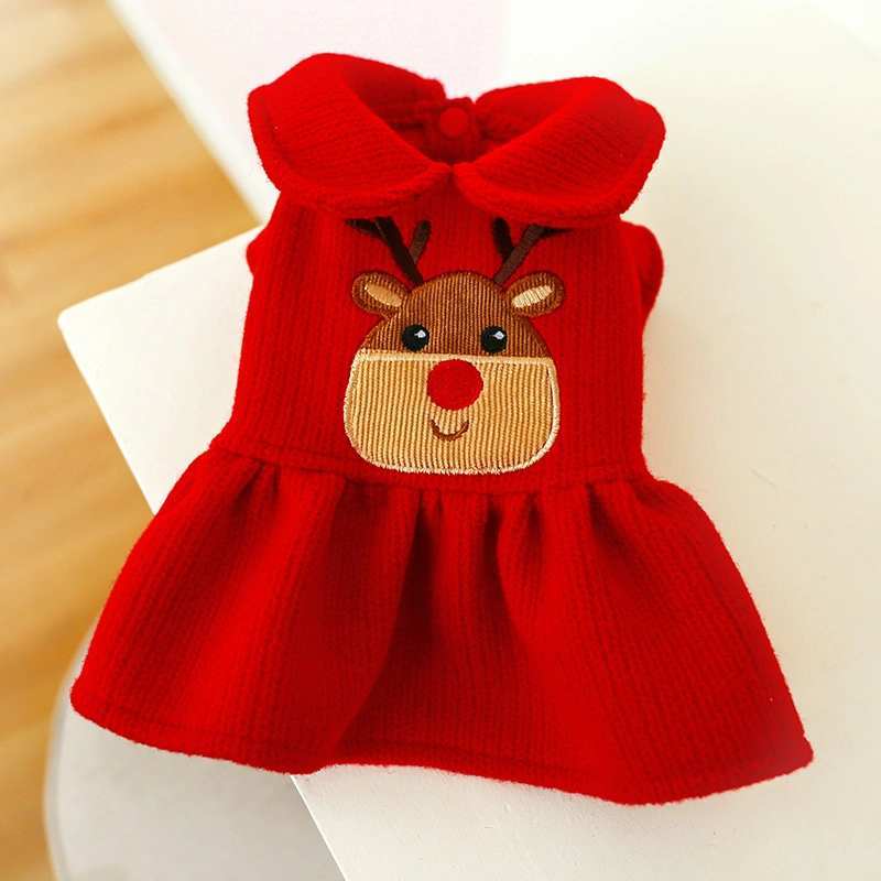 Pet Clothes Autumn and Winter New Products Warm Christmas New Year Festive Christmas Elk Couple Dress Skirt Hoodie