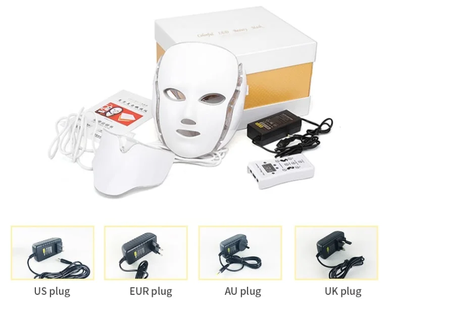منتجع صحي قابل للتخصيص كامل الوجه مع بالتوقيت الباسيفيكي للأسرة الكهربائية معدات الجمال قناع LED للعلاج الخفيف ببشرة الوجه 7 ألوان