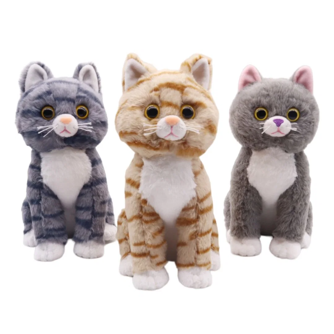 Lindo juguete gato animales en casa de realismo 24cm (H) gris sentado Gato de peluche suave felpa juguetes para niños