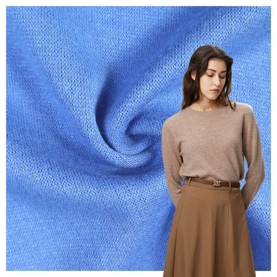 Good Quality Custom Color Hacci Plain Rayon Nylon Poly Cashmere Angora Knitted Fabric for Sweater Coats