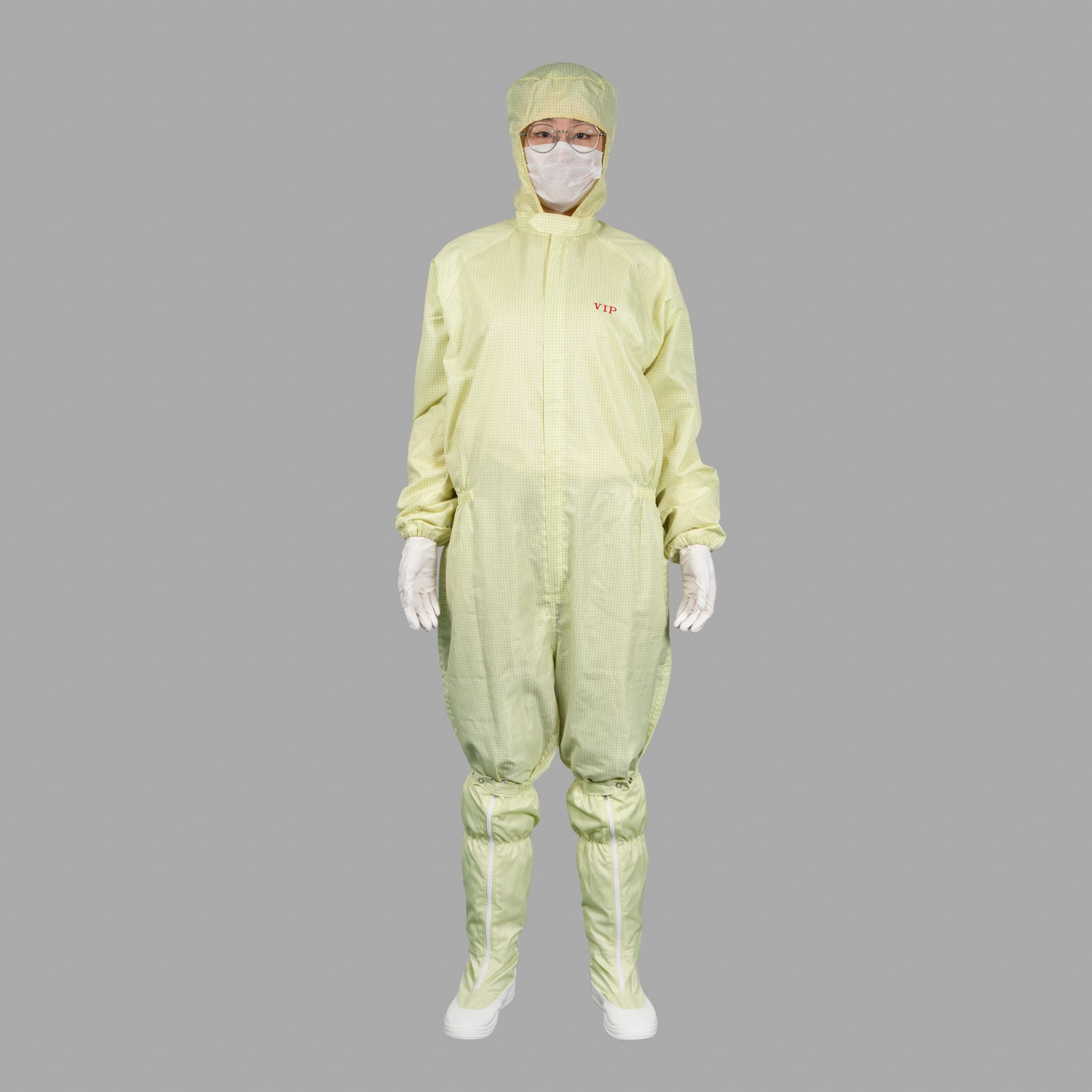 0.5 Grid Hooded One-Piece Yellow Anti-Static Work Clothes