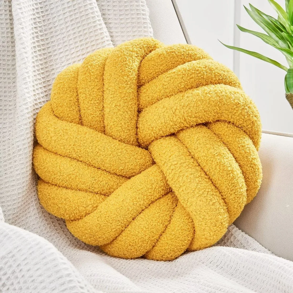 Decorative Round Soft Handmade Knotted Ball Plush Home Decor Cushion Throw Pillow