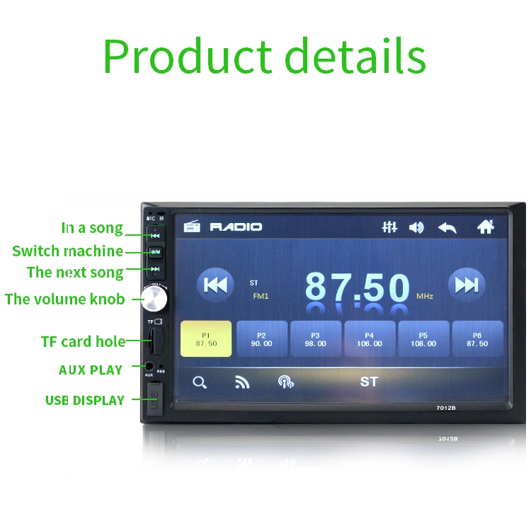 Auto Radio Player 2 DIN 7012c MP5 Player Auto Player USB/SD/BT/Aux/Rear View Touchscreen 7inch Autorradio