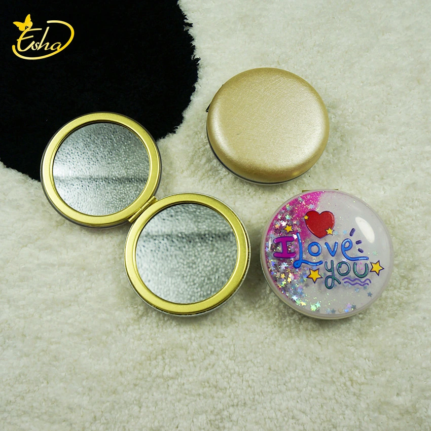 Small Fresh Girl Heart Portable Makeup Mirror Folding Thick Bread Mirror