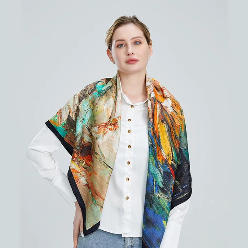 Double-Sided Digital Printing Silk Scarf with Different Colour